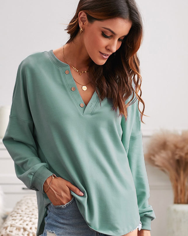 Button Detail Curved Hem Top