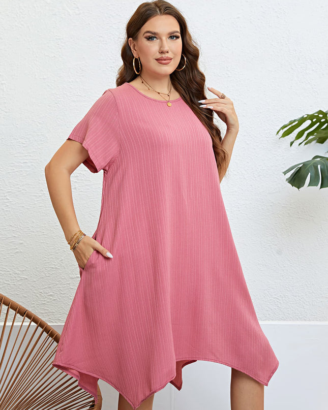 Plus Size Round Neck Handkerchief Hem Dress