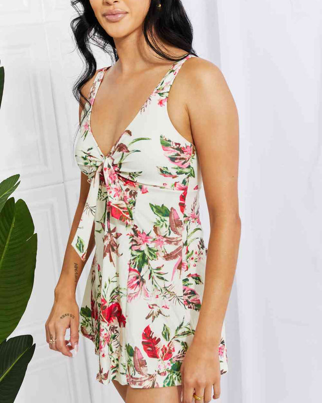 Marina West Swim Full Size Sail With Me V-Neck Swim Dress in Cream
