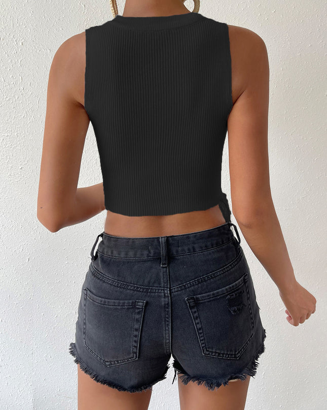 Fringe Hem Round Neck Ribbed Knit Tank