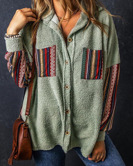 Geometric Button Up Long Sleeve Hooded Jacket