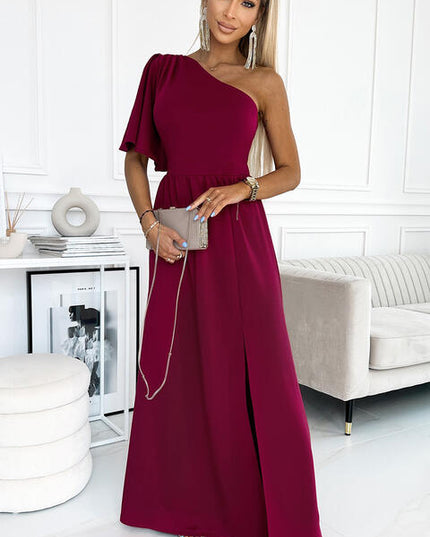 One shoulder Flutter sleeves Slit Dress