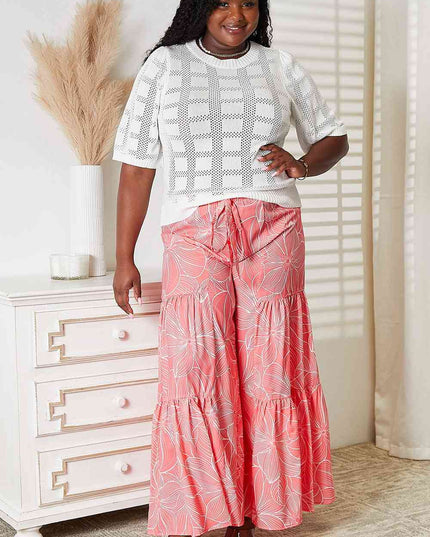 Double Take Ribbed Trim Round Neck Knit Top