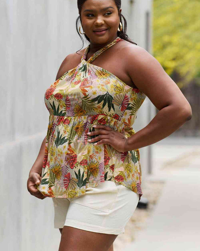 Be Stage Full Size Floral Halter Top in Green