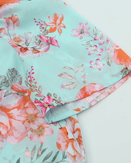 Summer Lover Floral Puff Sleeve Round Neck Blouse