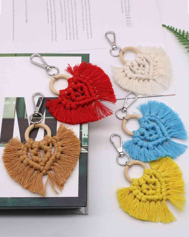 Assorted 4-Pack Heart-Shaped Macrame Fringe Keychain