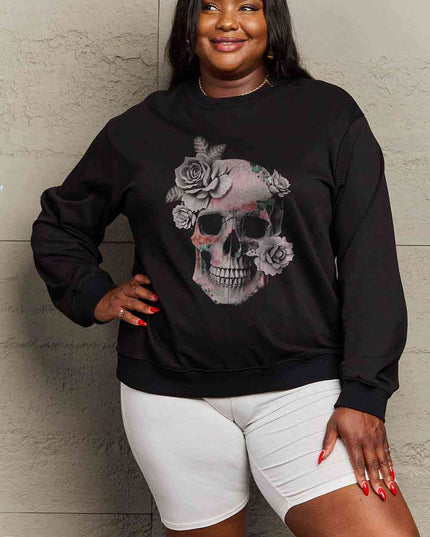 Simply Love Simply Love Full Size Dropped Shoulder SKULL Graphic Sweatshirt