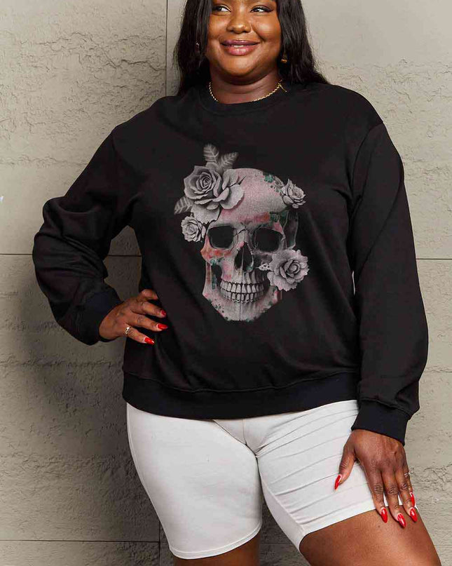 Simply Love Simply Love Full Size Dropped Shoulder SKULL Graphic Sweatshirt
