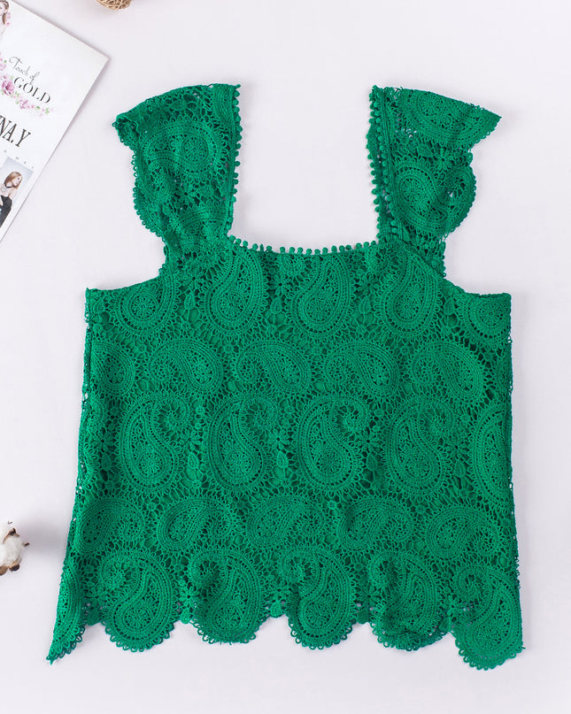 Paisley Square Neck Capped Sleeve Lace Tank