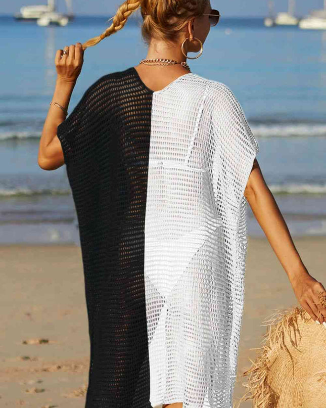 Two-Tone Side Slit Open Front Cover Up