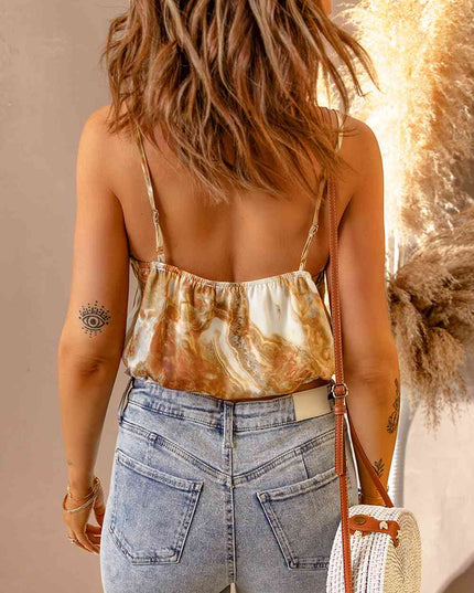 Printed Frill Trim Smocked Hem Cami