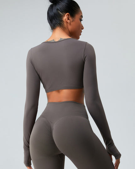 Ruched V-Neck Long Sleeve Active T-Shirt