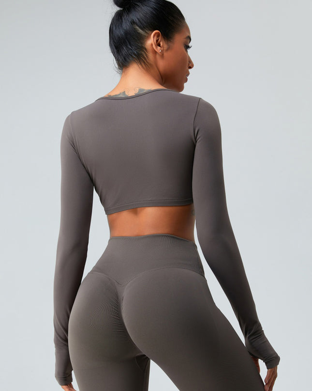 Ruched V-Neck Long Sleeve Active T-Shirt