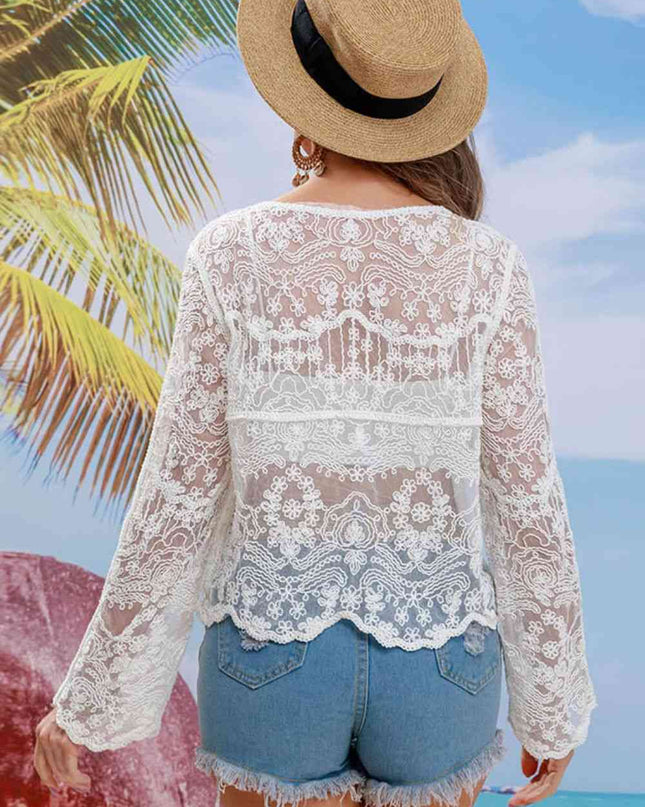 Buttoned Sheer Lace Cover Up