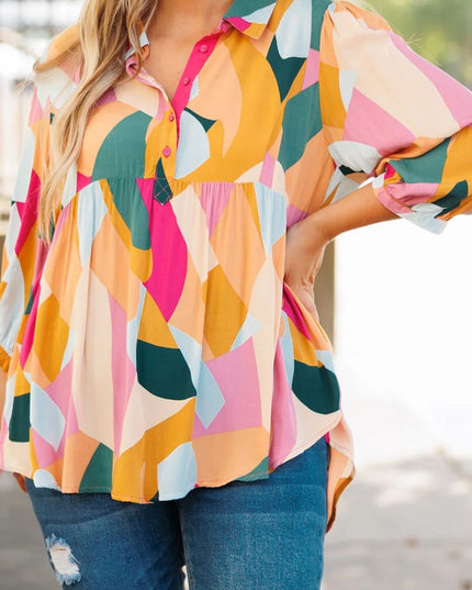 Heathered Collared Neck Long Sleeve Blouse