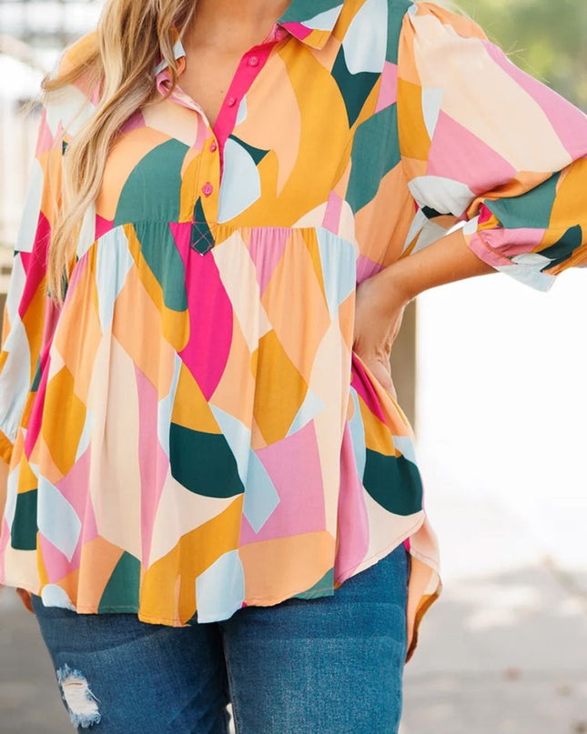 Heathered Collared Neck Long Sleeve Blouse