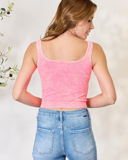 Zenana Washed Ribbed Cropped Tank
