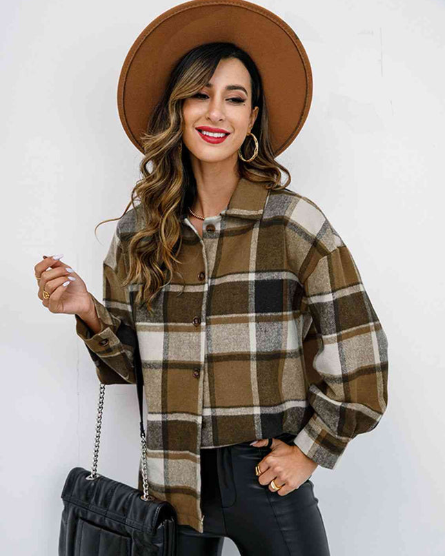 Plaid Button Up Collared Neck Jacket