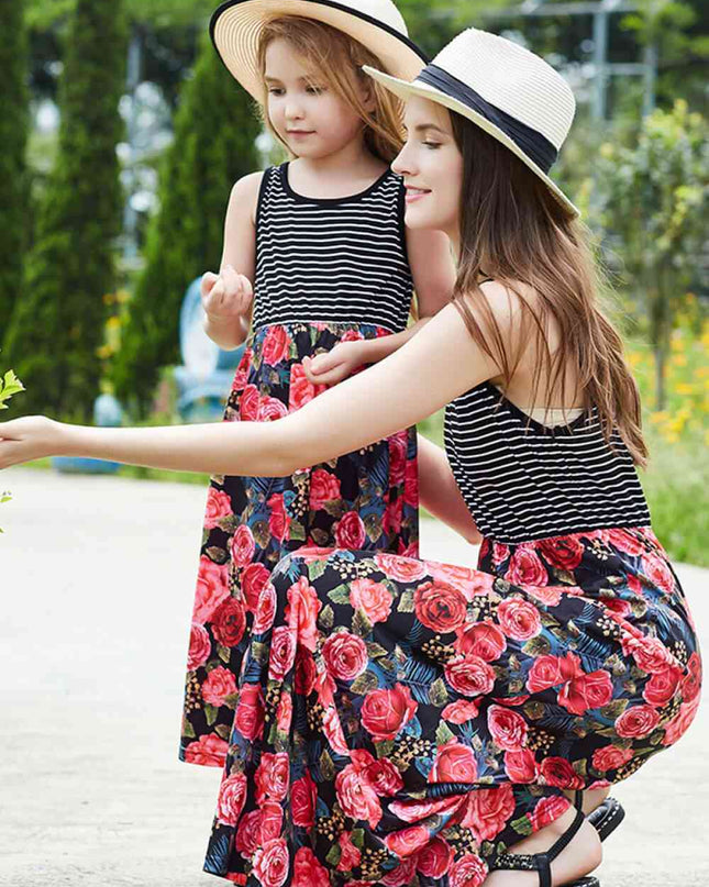 Women Striped Floral Spliced Dress