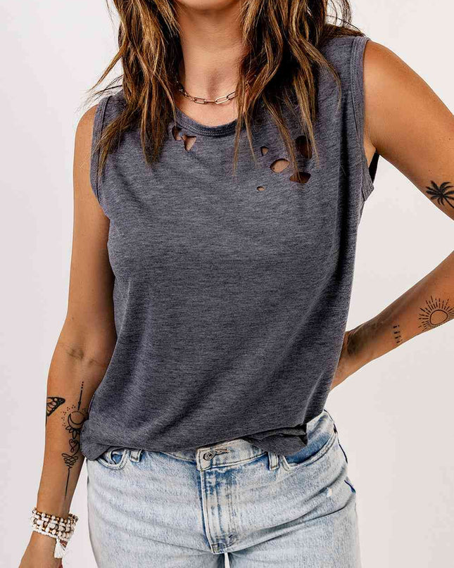 Distressed Round Neck Tank