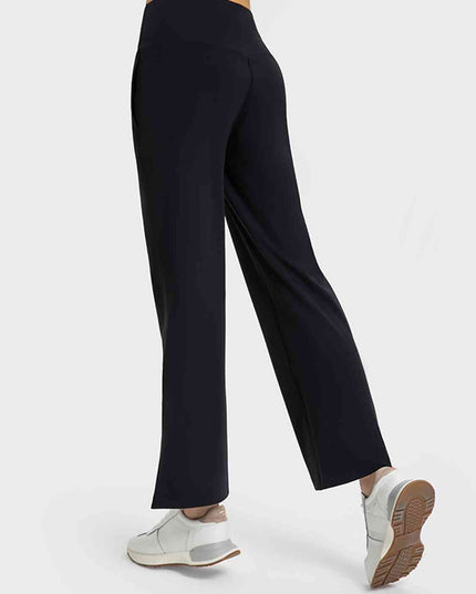 Wide Leg Slit Sport Pants with Pockets