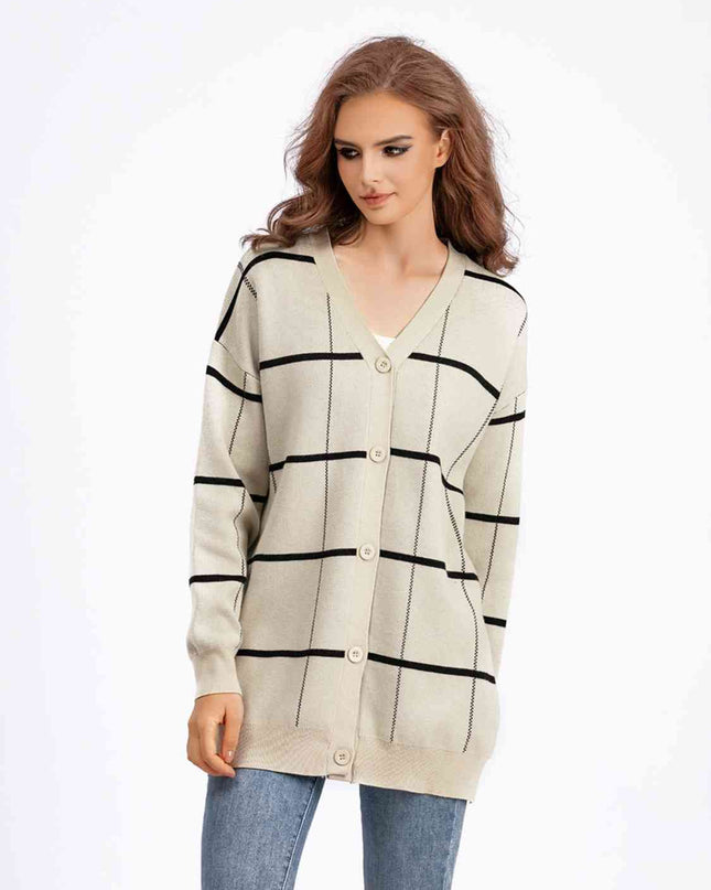 Plaid Button Down Drop Shoulder Cardigan