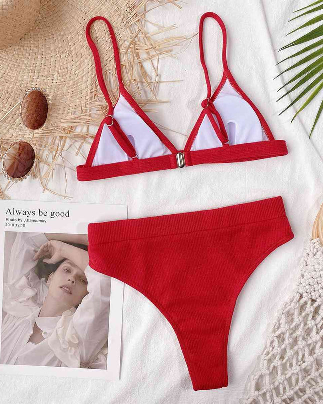 Spaghetti Strap Ribbed Bikini Set