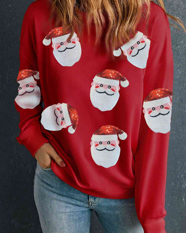 Sequin Santa Patch Round Neck Sweatshirt