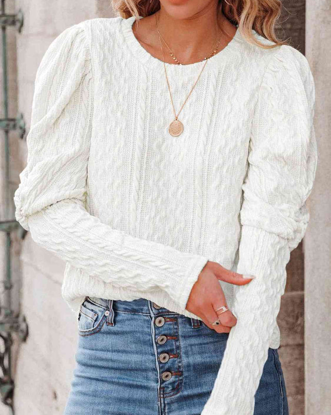 Round Neck Puff Sleeve Knit Top