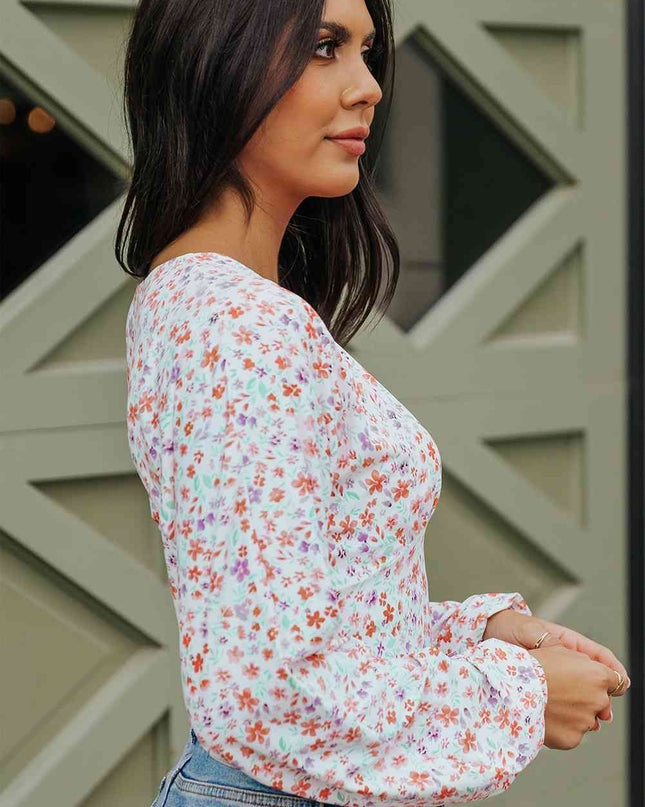 Ditsy Floral Long Sleeve Plunge Bodysuit