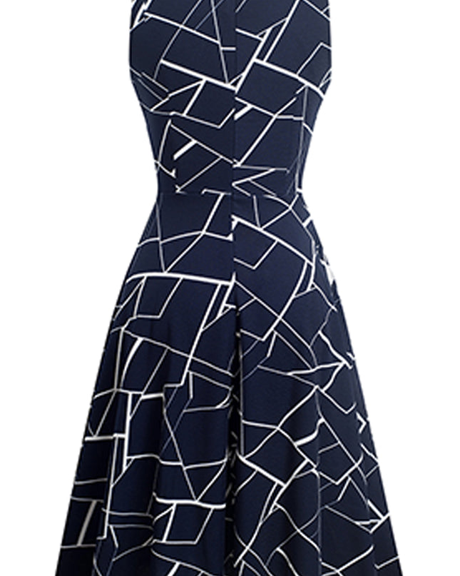 Printed Smocked Waist Sleeveless Dress