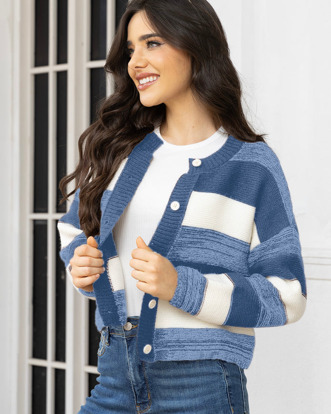 Striped Button Up Long Sleeve Cardigan