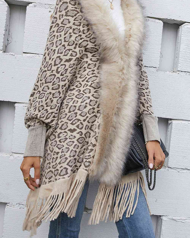 Leopard Fringe Detail Poncho