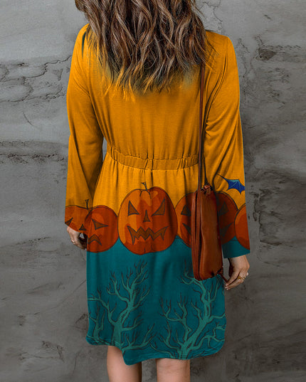 Full Size Halloween Theme Round Neck Puff Sleeve Magic Dress