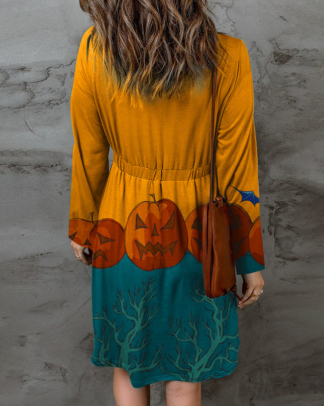 Full Size Halloween Theme Round Neck Puff Sleeve Magic Dress