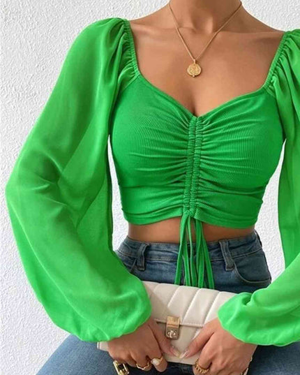 Drawstring Sweetheart Neck Cropped Top