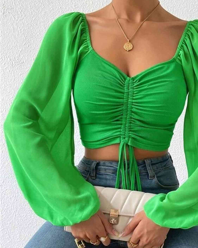 Drawstring Sweetheart Neck Cropped Top