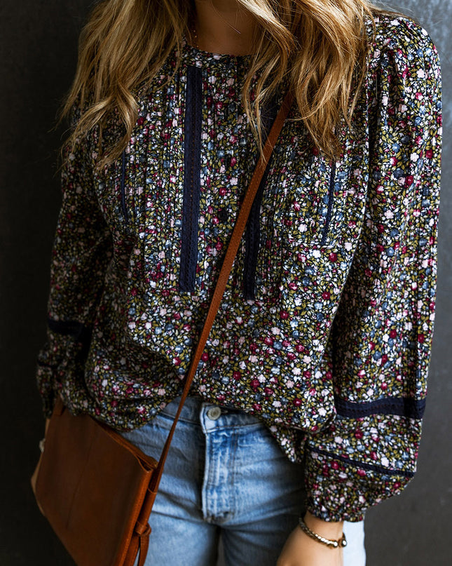 Heathered Round Neck Long Sleeve Blouse