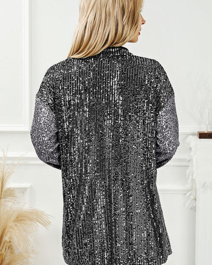 Sequin Button Up Collared Neck Shirt