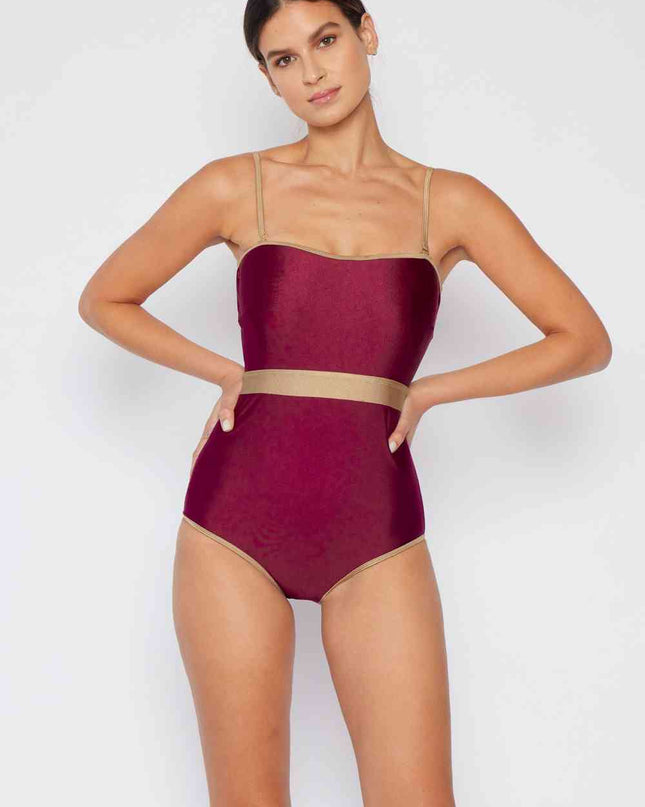 Marina West Swim Wave Break Contrast Trim One-Piece in Wine