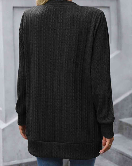 Cable-Knit Long Sleeve Cardigan with Pocket