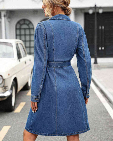 Button Down Long Sleeve Denim Dress