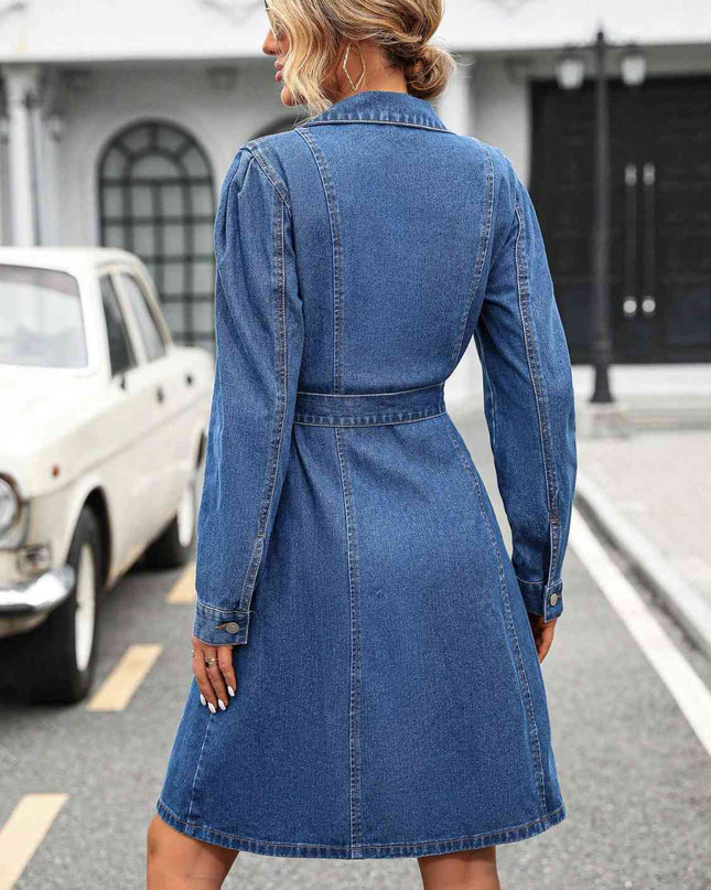 Button Down Long Sleeve Denim Dress