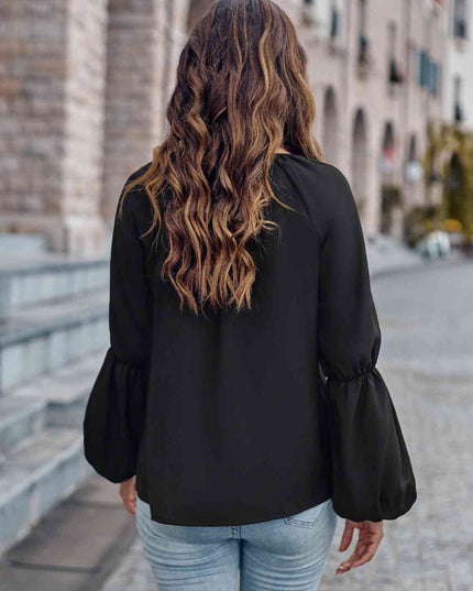 Notched Neck Long Sleeve Top