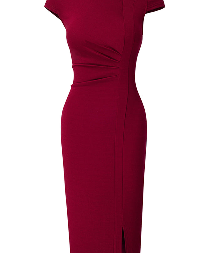 Asymmetrical Neck Short Sleeve Slit Dress