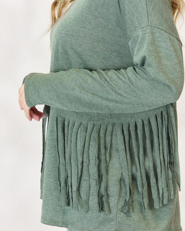 Celeste Full Size Fringe Detail Long Sleeve Top