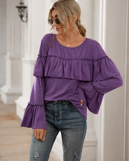 Round Neck Flare Sleeve Top