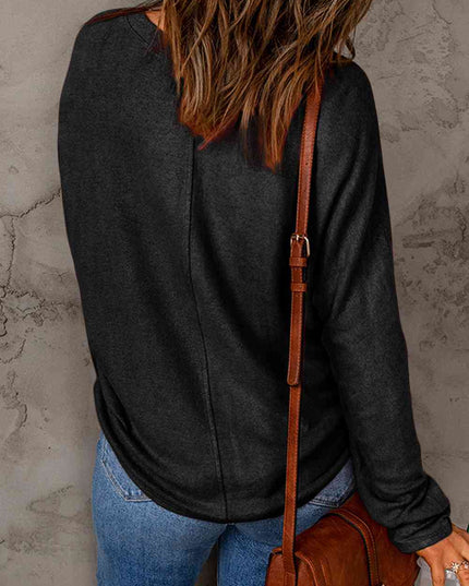 Seam Detail Round Neck Long Sleeve Top