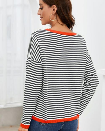 Striped Round Neck Drop Shoulder T-Shirt
