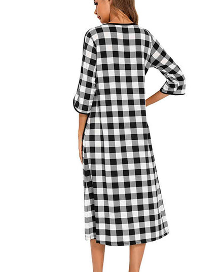 Round Neck Three-Quarter Sleeve Midi Night Dress